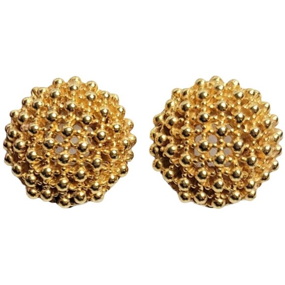 Ciner Gold-Tone Hobnail Round Domed Button Clip On Earrings, Signed - Picture 8 of 8